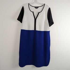 MICHEL STUDIO Collection Color Block Shift Dress Royal Blue/White/Black Size 18